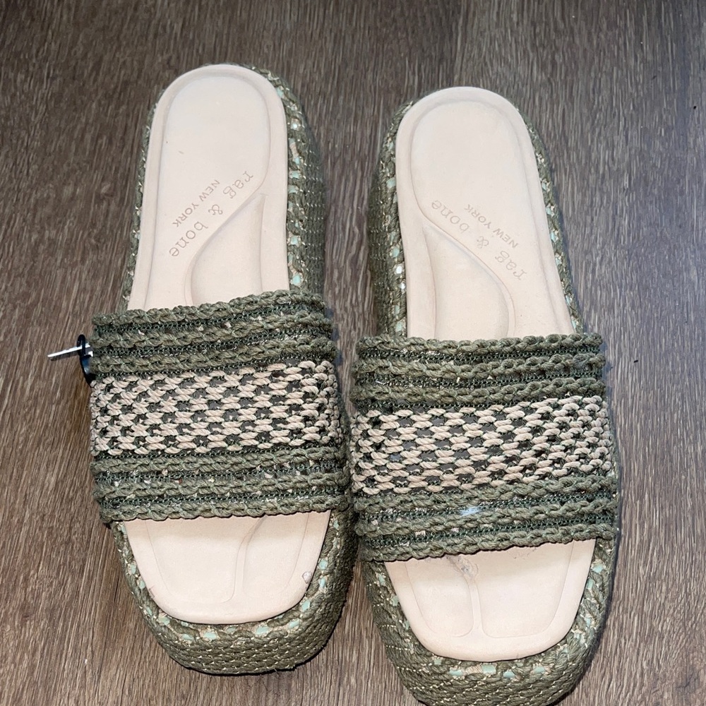 RAG & BONE LOGAN SLIDE 41 New Warm Khaki & Green Net - Picture 2 of 7